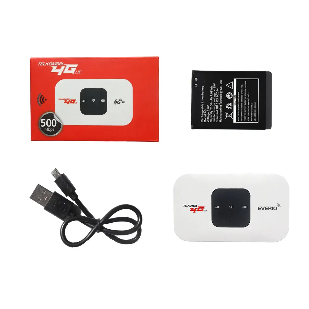 EVERIO 4G LTE Modem WiFi 2100mAh 500Mbps Portable WiFi Hotspot All Operator SIM Card