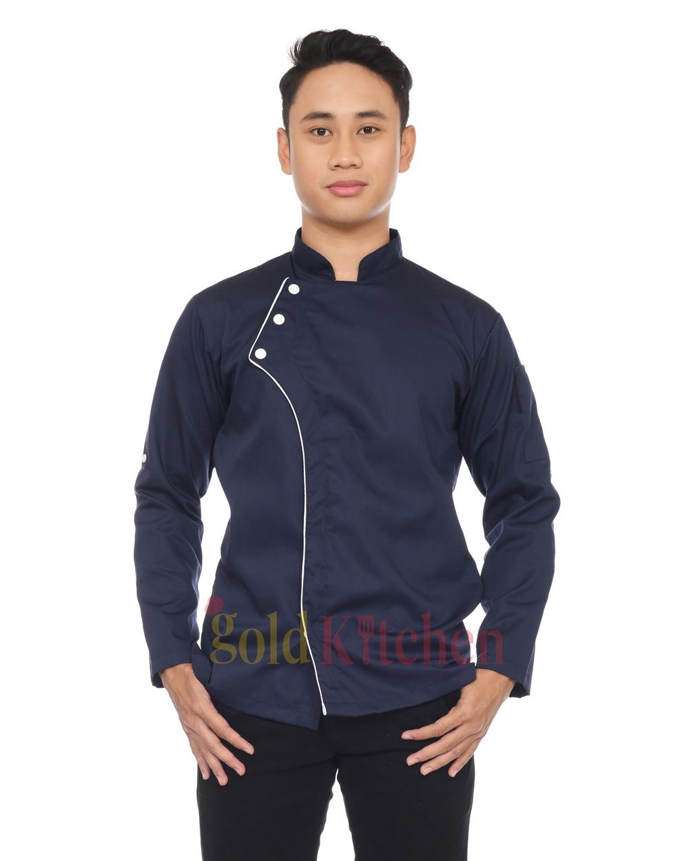 Gold Kitchen Baju Chef Koki Unisex Lengan Panjang Model Style Kualitas Tinggi Bahan Poly-Cotton DRILL Nyaman Dipakai Warna Hitam Putih Biru Navy Abu Gold Kitchen Baju Chef Koki Unisex Lengan Panjang Model Style Kualitas Tinggi Bahan Poly-Cotton DRILL Nyaman Dipakai Warna Hitam Putih Biru Navy Abu