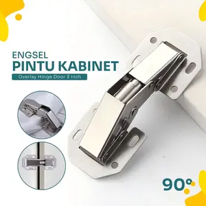 Engsel Pintu Kabinet 90° Baja Tahan Karat Engsel Kodok Sendok Lemari Engsel Pintu Laci Kitchen Set Tanpa Bobok Hydrolic Plate 90° Overlay Hinge Door 3 Inch