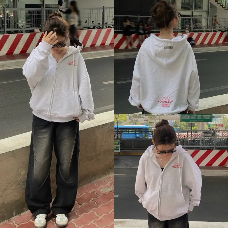 Áo Hoodie Zip Teezo Icon Form Boxy/Gray White- TEEZO.CLUB 0