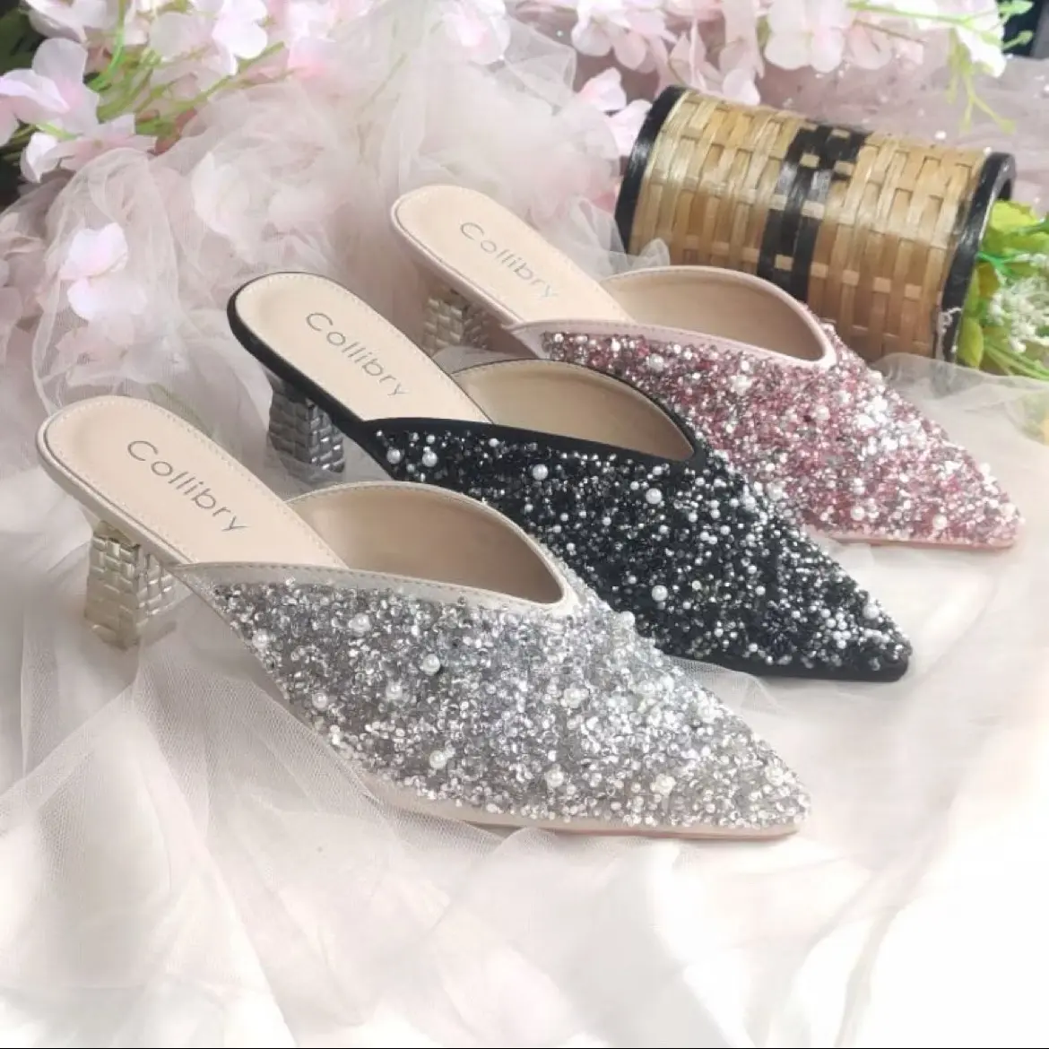 Collibry sandal pesta mewah Hak 7cm -300 Wanita Sendal Heels