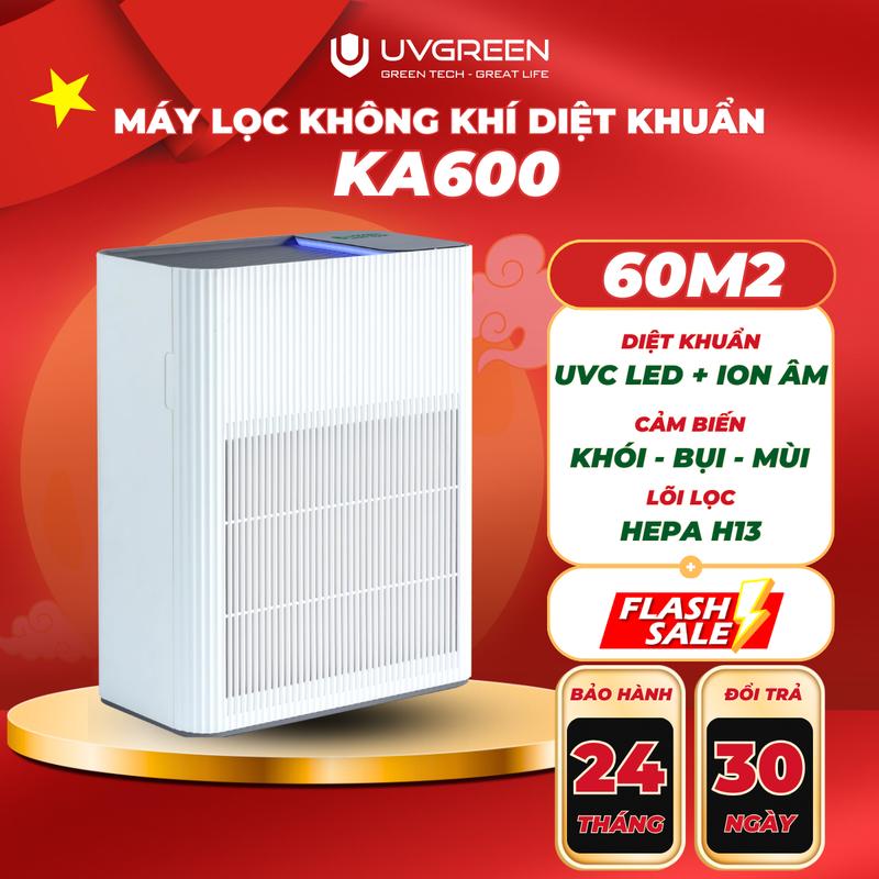 [UVG] Máy Lọc Không Khí Diệt Khuẩn UVGREEN KA600 60m2 - Công Nghệ UVC LED Hiện Đại, Tạo Ion Âm, Làm Sạch không khí, Lõi  HEPA H13  Sạch Bụi Mịn, Mùi, Khói, Lông thú - Bảo hành chính hãng lên đến 24 tháng, chống vi khuẩn