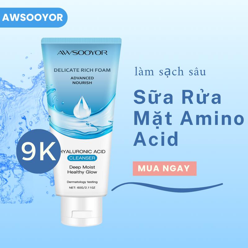 Kem Rửa Mặt AWSOOYOR Dưỡng Ẩm Sữa Rửa Mặt Amino Acid(60g) Hỗ trợ Trị Mụn, Sáng Da chất đặc mềm mịn Dành cho cả Nam và Nữ  Skincare