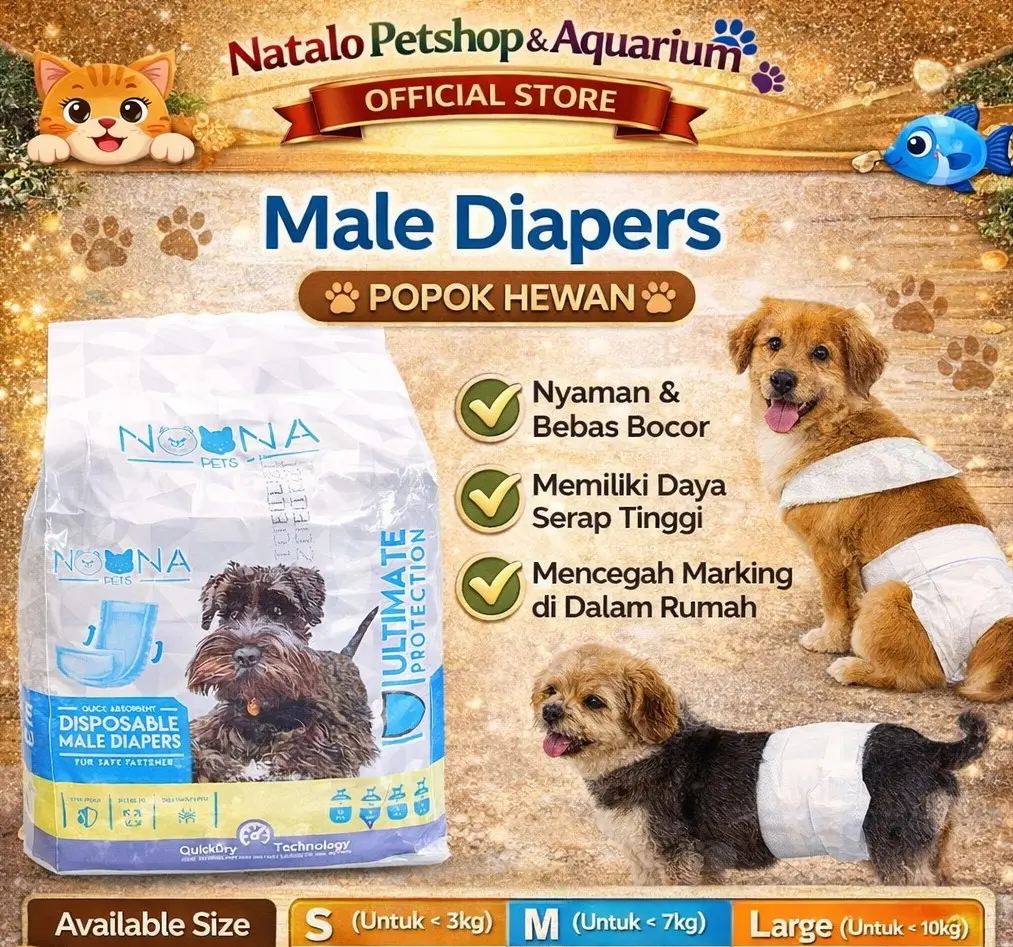Male Diapers Popok Pampers Anjing Jantan (Lingkar Perut) Hewan Noona Pets Dog