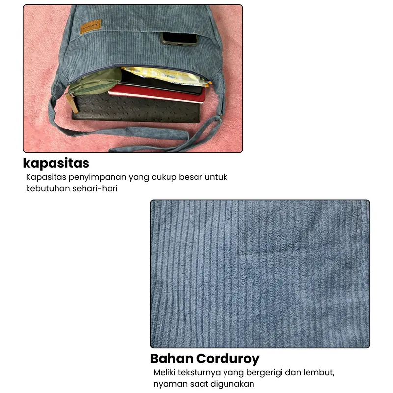 Tas Bahu Selempang Wanita / Slingbag Corduroy / Half moon bag / Waist Bag Terbaru High Quality - WY29 4