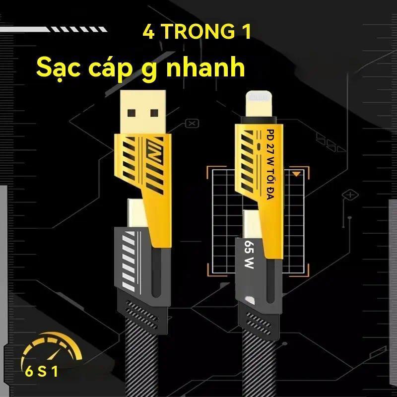4 trong 1 65W Cáp Sạc Nhanh USB sang Loại C Mecha Phong Cách PD27W Sạc Dual Type-C Cáp Sạc Nhanh