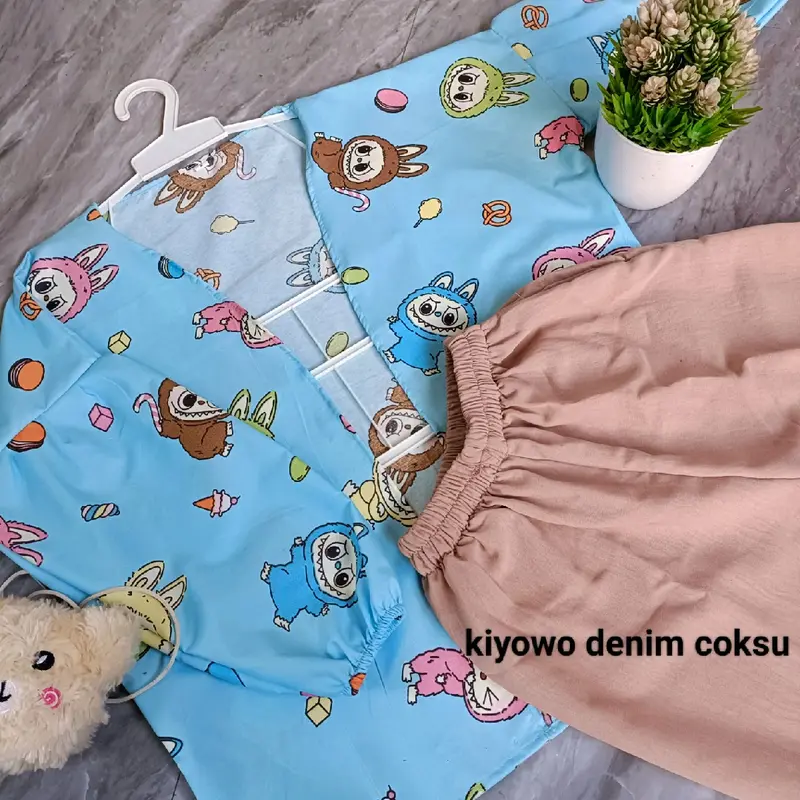 Setelan Kiyowo Anak Perempuan Lengan Panjang, Outer Katun Mikro dan Celana Kringkle Airflow - Ukuran M-L - Cowo 4