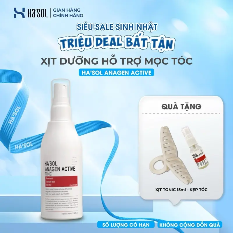 Xịt Dưỡng Tóc HA'SOL Ngăn Tóc Rụng, Nuôi Dưỡng Nang Tóc Chắc Khỏe Dùng Cho Tóc Rụng, Mỏng Và Yếu Anagen Scalp Active Tonic 100ml