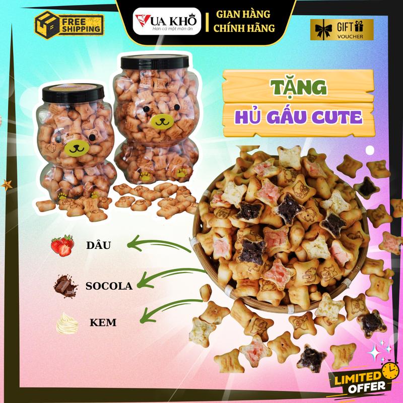 1KG BÁNH GẤU NHÂN KEM THÁI LAN 3 vị: Dâu, Socola, Kem sữa. Thơm giòn, nhiều kem, đồ ăn vặt, snack