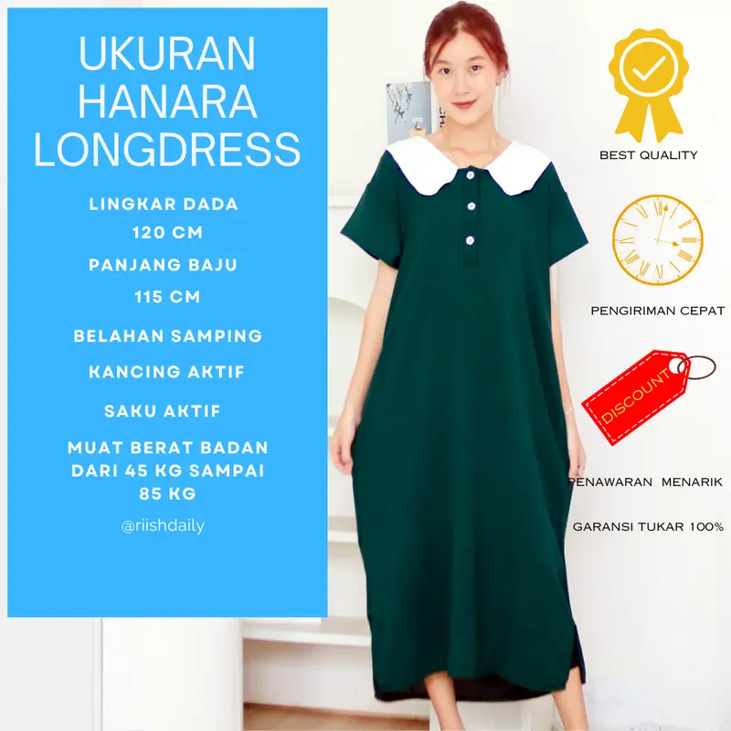 RIISH DAILY Hanara Longdress Korean Style Daster Kerah Kancing Aktif Busui Bumil Remaja Friendly CEY  Crinkle Panjang Pleated Nightdresses Wanita Casual daster  hitam   daster daster kerah v daster remaja Rempel Rayon Daster Premium Wanita 7