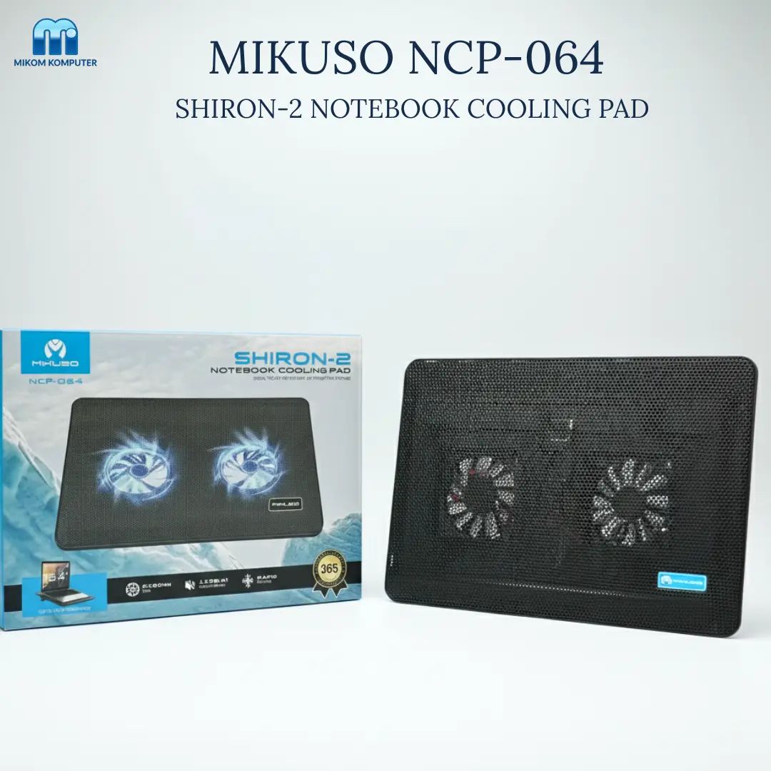 Cooling Pad Laptop Mikuso NCP-064 | 2 Kipas Besar LED Biru | USB Notebook Cooler Computer
