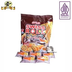 PUSAN SWISS ROLL BOLU GULUNG ISI KRIM RASA COKLAT / STROBERI / KELAPA PANDAN 320gr ISI 20pcs Food Cemilan