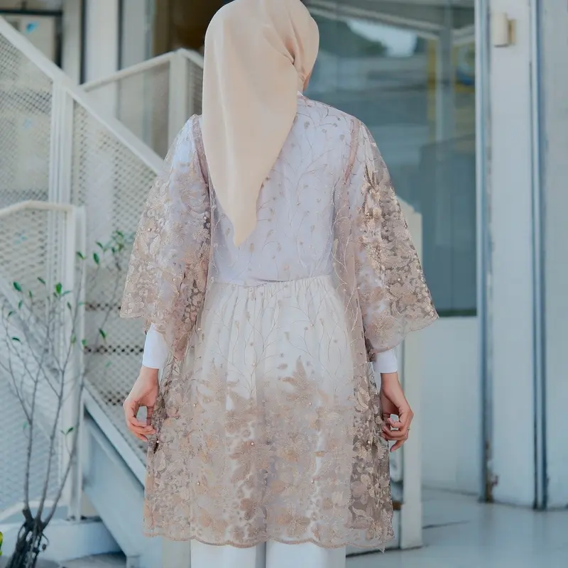 Ajmala - Long Outer brokat flower - baju kondangan wanita - baju kebaya wisuda - outer brukat panjang 7