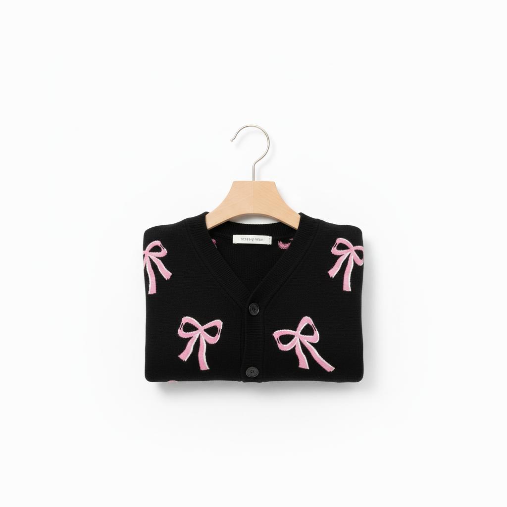 CAIFU Cardigan Pita Hitam Anak Perempuan Cardi Lengan Panjang Atasan Y2K Usia 3-12 Tahun Bahan Lembut Halus Nyaman Adem Variasi Warna Pastel Cantik Fashion