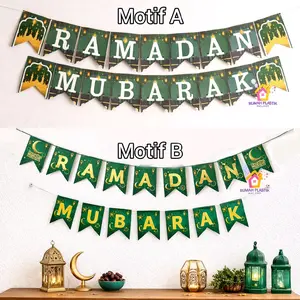 FLAG RAMADAN MUBARAK HIJAU kertas gantung banner ramadhan puasa lebaran eid idul fitri hiasan hias dekorasi dekor tulisan tembok dinding kantor sekolah rumah murah marhaban eid mubarak