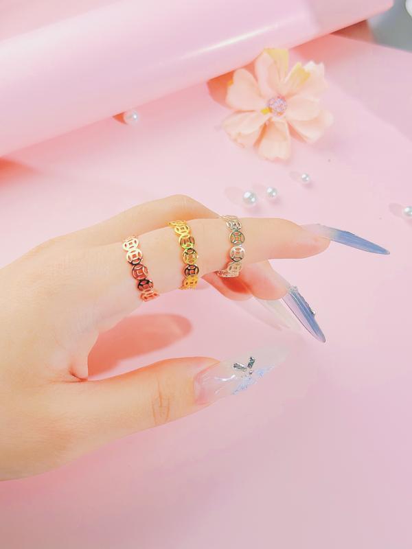 QQMM Fashion Edition Hollow out Money Ring Transfer Money Coin Copper Money Ring Factory Wholesale 1