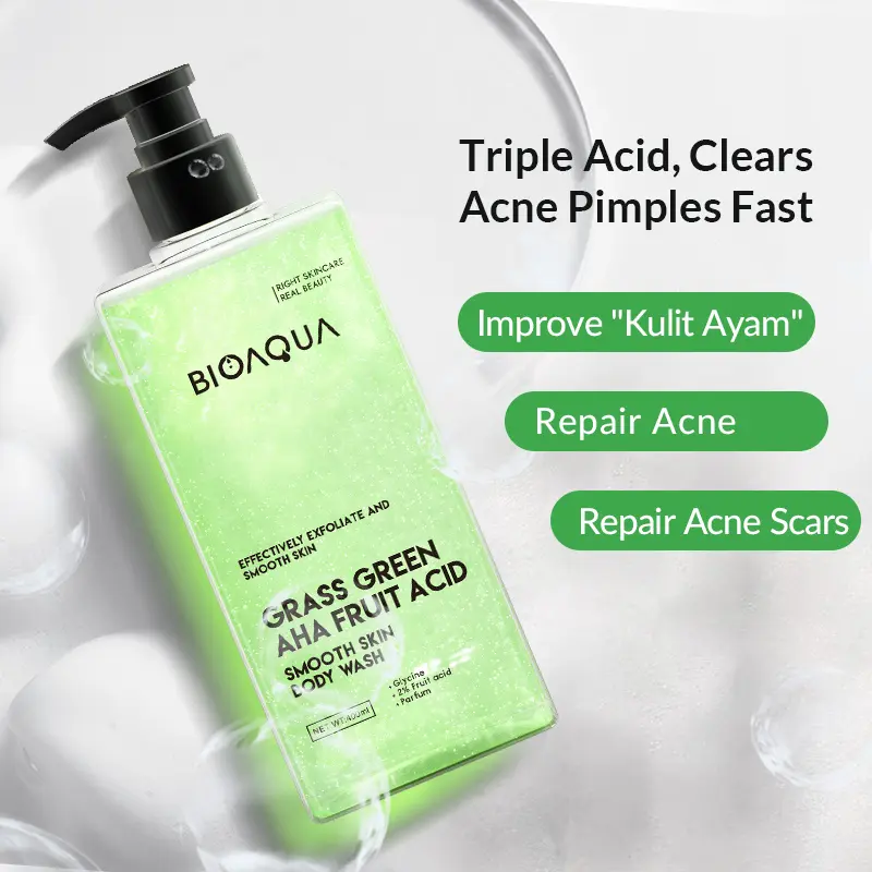 【BPOM】BIOAQUA Body Wash 2pcs Set Grass Green AHA FRUIT ACID Body Wash / 24K GOLD NICOTINAMIDE Glowing Bath Cream Soap / GALAXY PINK HEXAPEPTIDE Shower Gel / Nebulas Blue Bose Pores Refining Cleaning Liquid 2