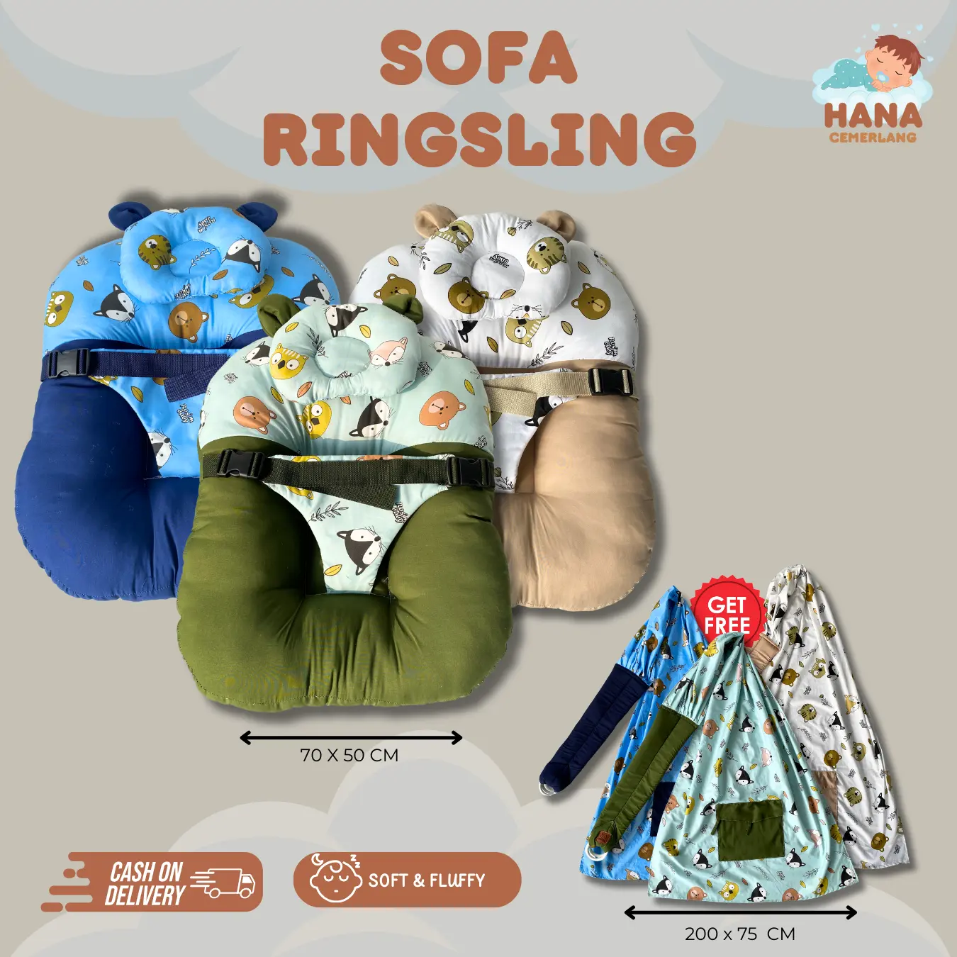 SPESIAL SOFA BREAD G. RINGSLING ANIMAL Bayi Empuk Newborn  Tidur Bayi Baru lahir Kasur Bantal Alas