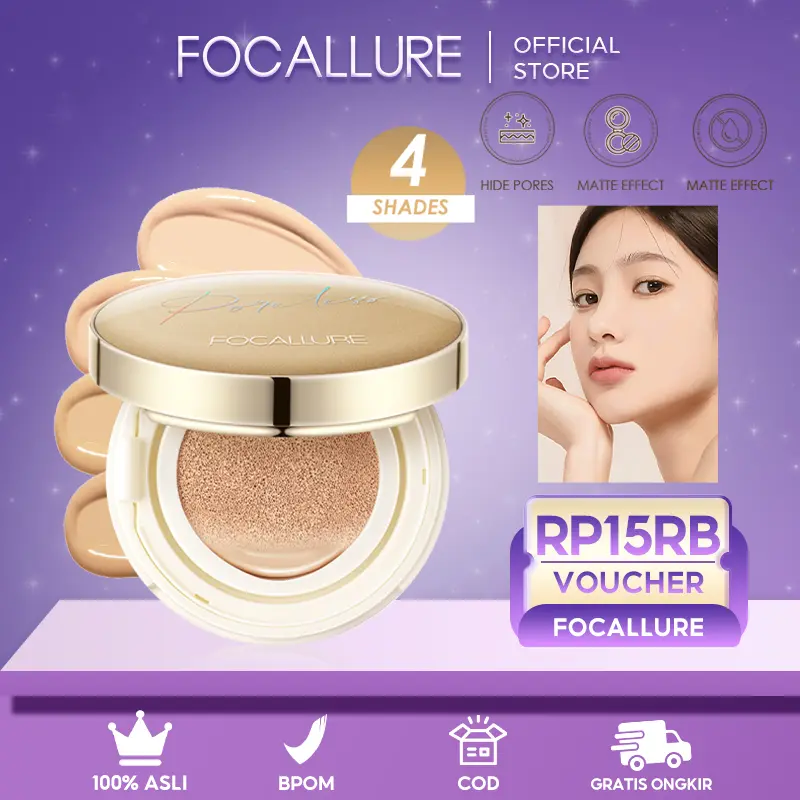 [Official] FOCALLURE Poreless BB Cushion Full Coverage Foundation #GoldenAge