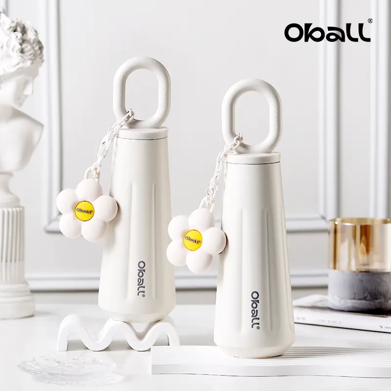 Dopamine Goddess Cup Stainless Steel Vacuum Tumbler Botol Minum Perempuan dengan Keychain Bunga Lucu 0