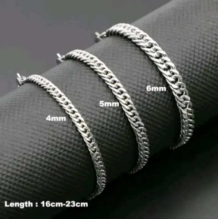 GELANG TANGAN PRIA DAN WANITA RANTAI SILVER STAINLESS STEEL ANTI PUDAR DAN TIDAK LUNTUR 0