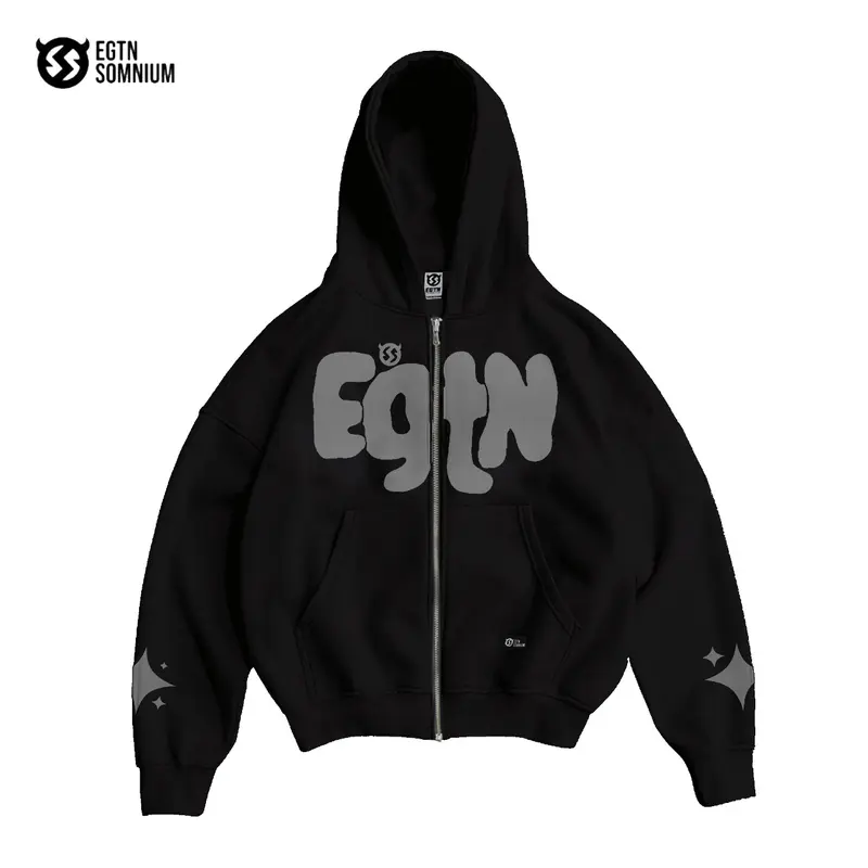 EGTNSOMNIUM - Jaket Sweater Hoodie Boxy Zipper EGTN BLACK Original Distro Pria Dan Wanita Pullover High Quality Warna Putih Katun Fleece Tebal 280 gsm 1