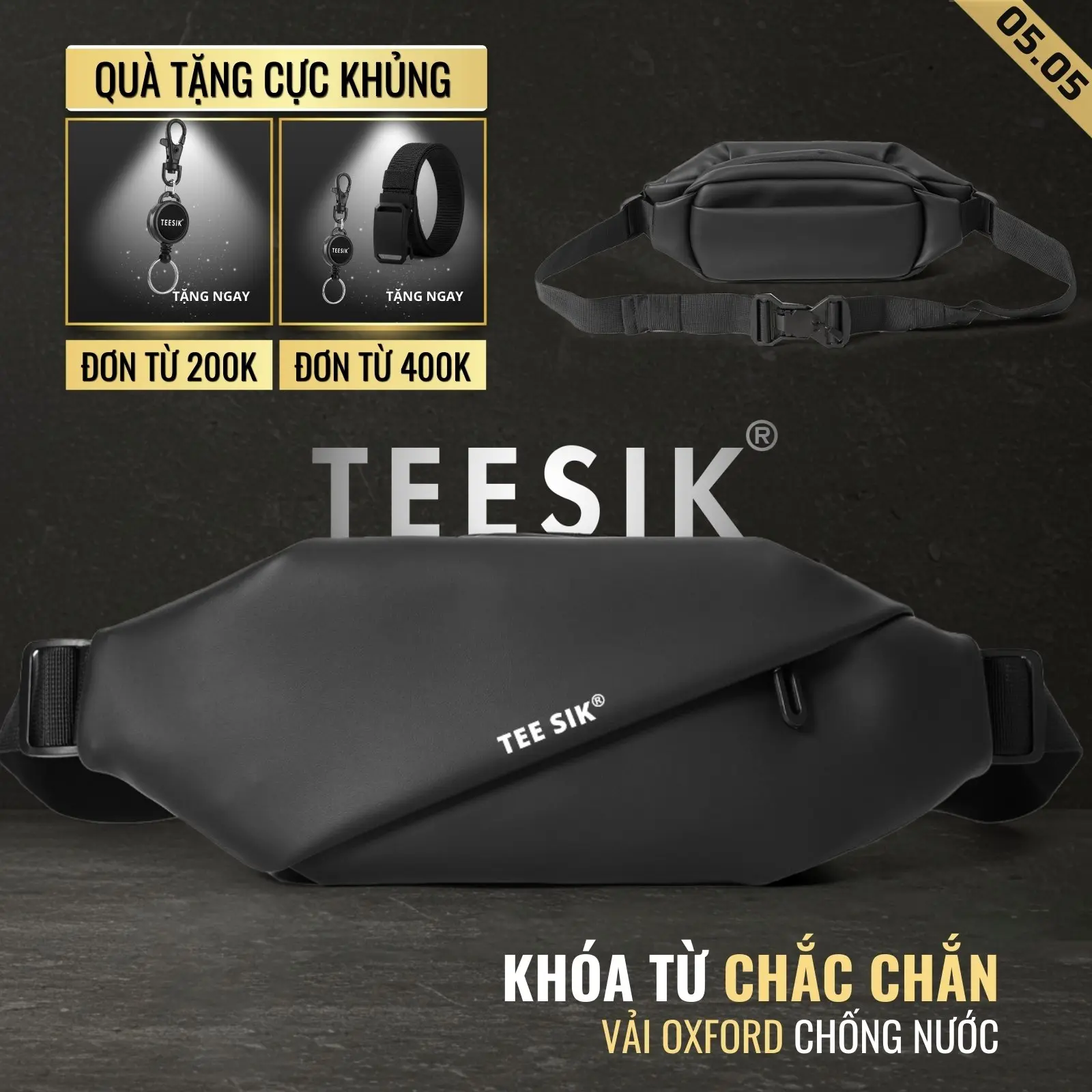Túi đeo chéo nam TEE SIK túi chéo nam Túi Bao Tử chống nước Oxford đeo hông đeo vai nhiều ngăn đa năng Bag TS25