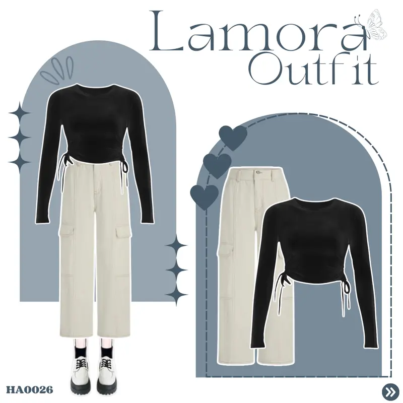 2in1 One Set Korean Style Outfit Remaja Crop Top Serut Cute Celana Cargo Knit Premium HA0026 0
