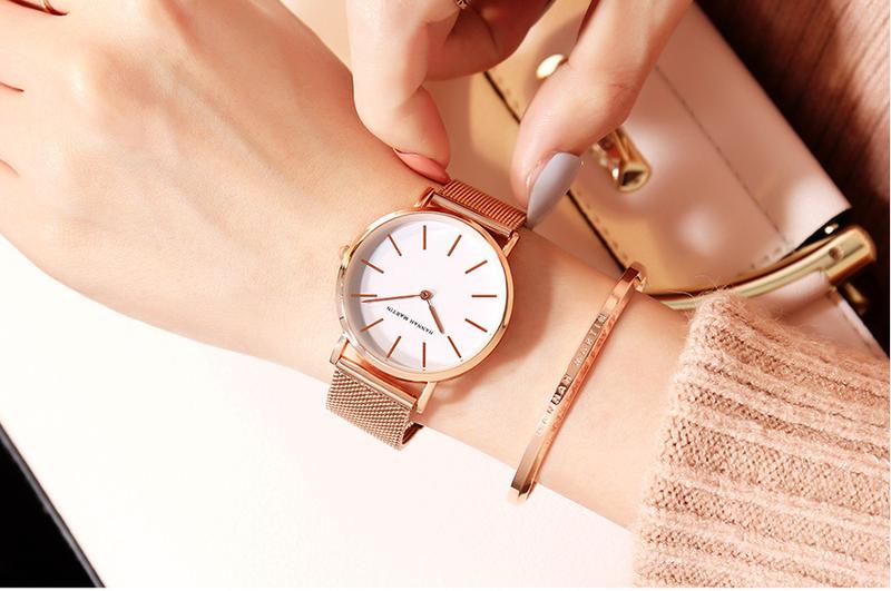 Product Introduction of HANNAH MARTIN Women's Waterproof Watch Light Luxury Minority Minimalist Steel Mesh Strap Slim Watch CV36W 43
