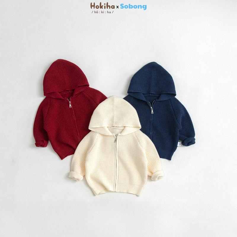   Hokiha x Sobong  L316- Áo khoác len có mũ phối khóa kéo cho bé trai bé gái vải len dày dặn ấm áp size 9-19kg 