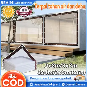 【​​Pengiriman hari ini​​​​】Terpal Plastik Transparan Anti-UV Rumah Kaca Tebal Tahan Air & Debu Cocok untuk Tanaman Teras Mobil Menghalangi Debu 2x2m/3x3m/3x4m/3x5m/3x6m