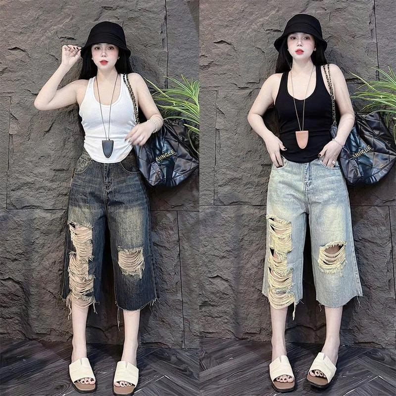 Quần Lửng Nữ 7 Tất Lai Rách Chất Jean Cotton Cao Cấp Phong Cách Cá Tính cho Nữ N007