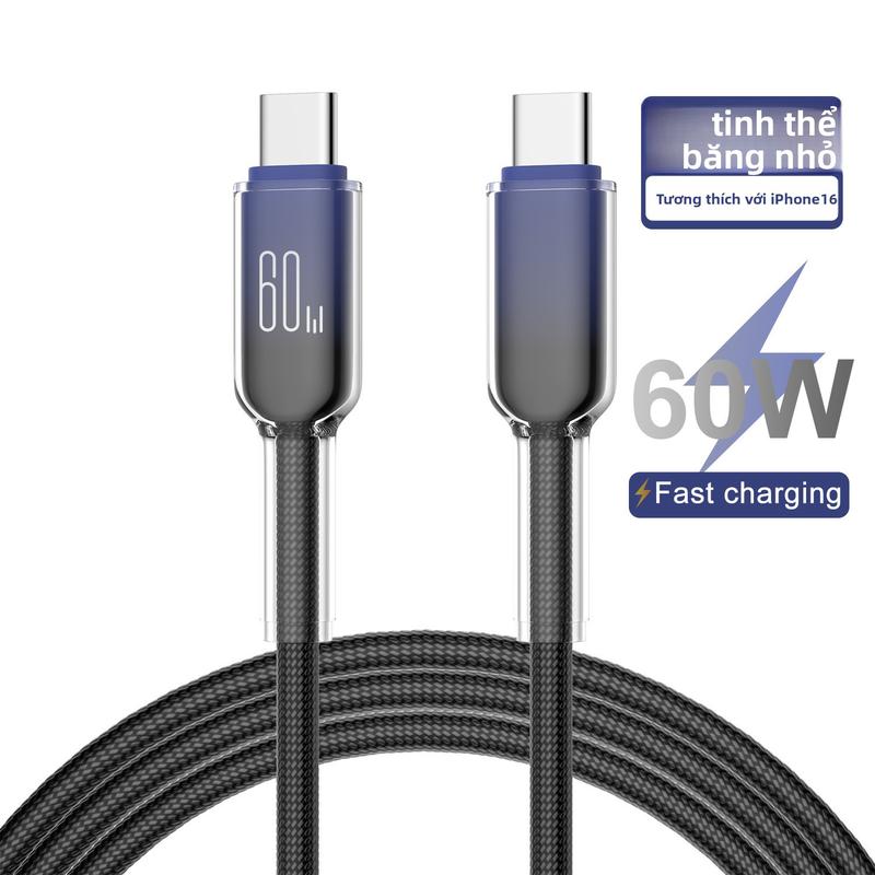 Cáp dữ liệu điện thoại di động trong suốt, cáp sạc USB phù hợp với Apple iPhone 16, Xiaomi, Samsung, Huawei.