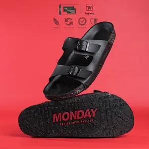 Wajendra x MNDY - Yuno Full Black - Sandal Slop Kulit Hitam Premium / Durable / Empuk / Nyaman Pria Jepit