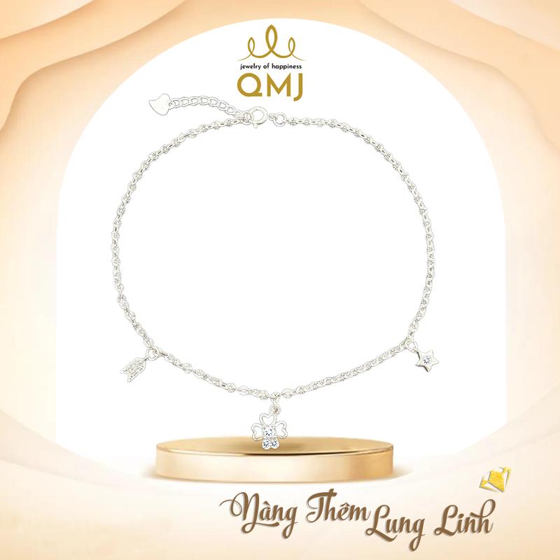  QMJ STORE - Q245 LẮC CỎ BỐN LÁ TRÁI TIM bạc chuẩn S925 cao cấp mix 3 charm rơi trang sức bạc cao cấp 
