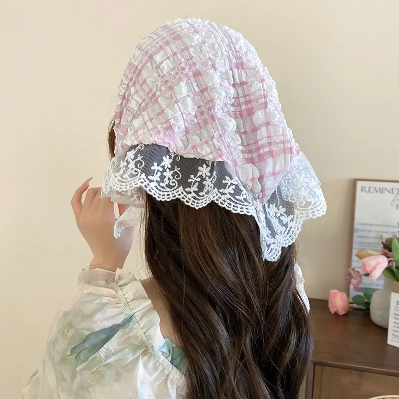 Town Shell - Crinkle Tartan Aesthetic Raw Lace Scarf / Syal Korea 0