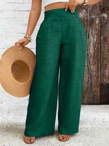 Pantalones de talla grande de pierna ancha, estilo casual con ajuste holgado; tela cómoda, diseño de cintura elástica, perfectos para verano y looks vacacionales; pantalones de moda en estilo callejero.