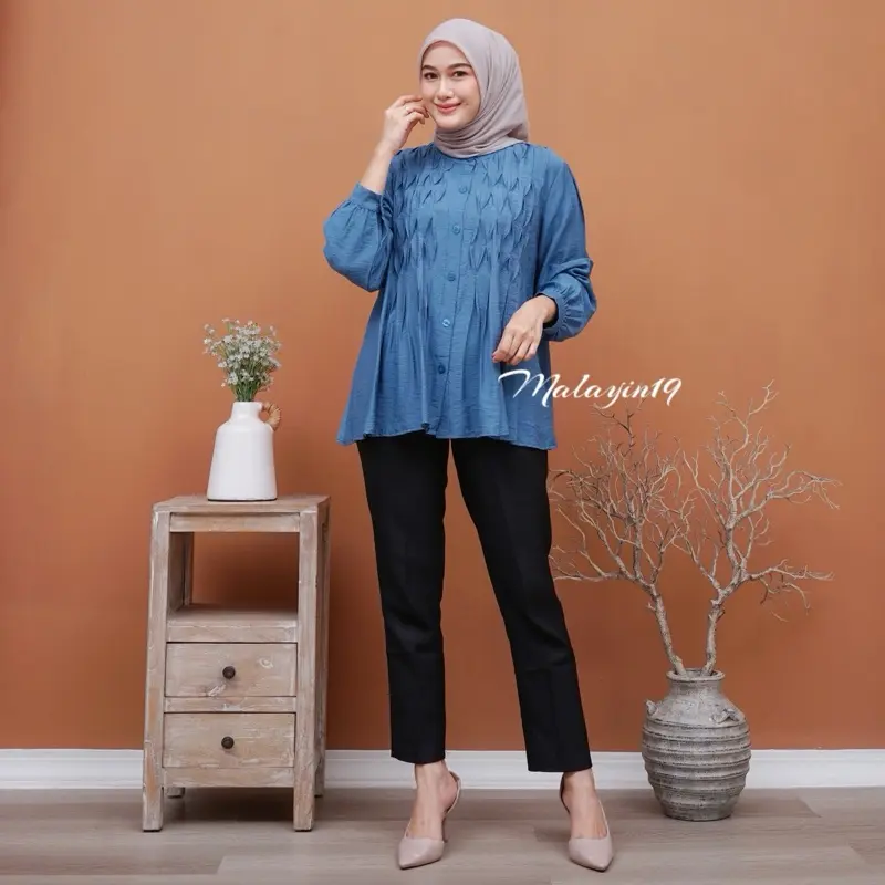 MALAYIN19 RENATA BLOUSE POLO LINEN Atasan Wanita Casual