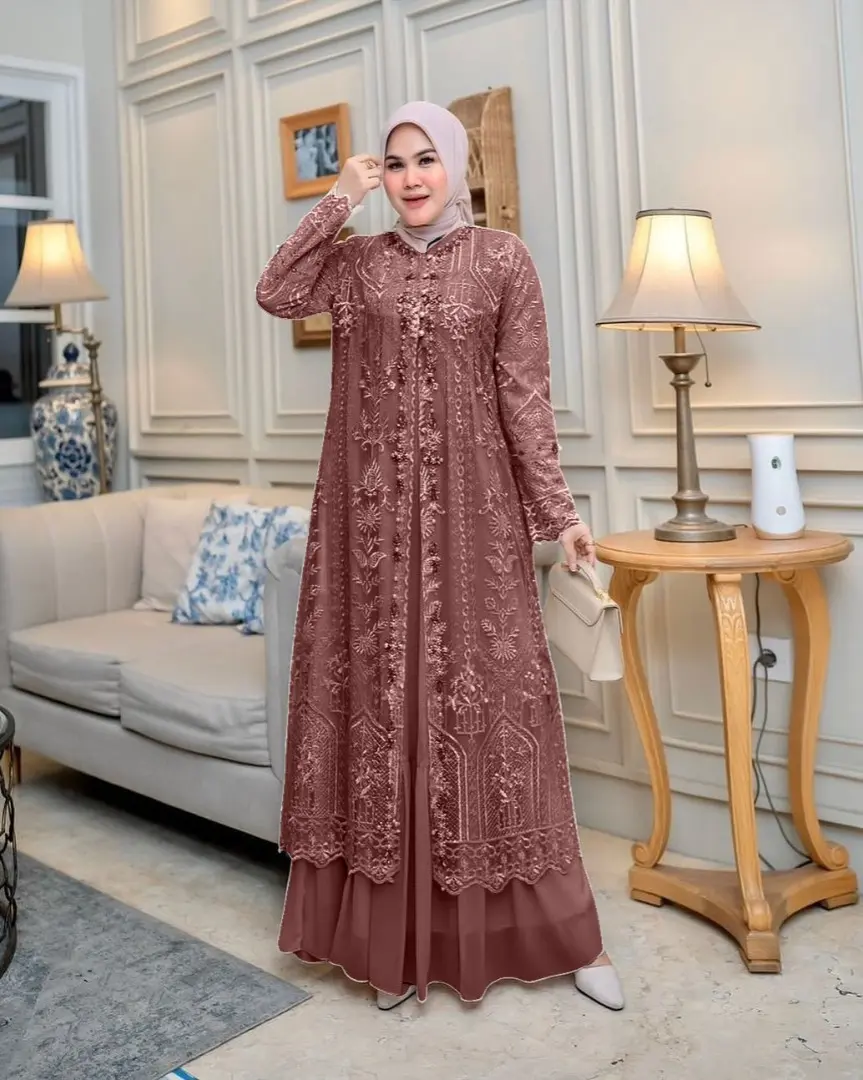 Terbaru Baju Gamis Wanita Busui Friendly Korean Style Fashion Muslim Wanita Brukat Lebaran Kondangan