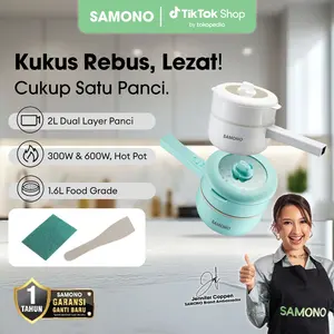 (BISA COD) SAMONO 2L Panci Listrik Serbaguna Multi Cooker Anti Lengket 300W/600W Dual Power Food Grade Free Steamer SW-DG08 Kabel