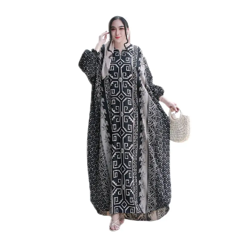 Raz.id Faeza Kaftan Rayon Jumbo Panjang Motif Hitam 0