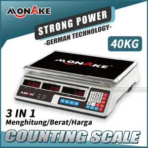 MONAKE Jerman 40KG Digital Computing Scale Timbangan Buah Digital Double Display