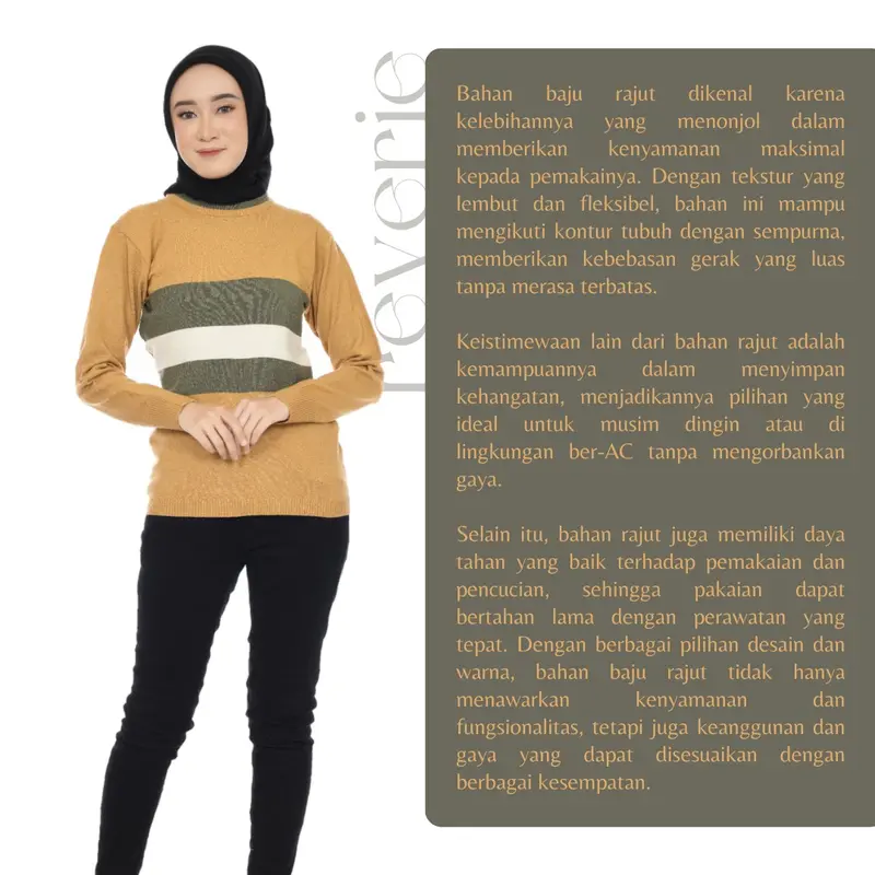 REVERIE - Cyra Blouse Knit - Warna Coklat Hijau Putih - All Size 46cm Strech to 60cm  | Atasan Rajut Wanita | Sweater Rajut Wanita | Baju Rajut Wanita | Atasan yg Rajut Casual | Knit Stripe | Knit Top 1