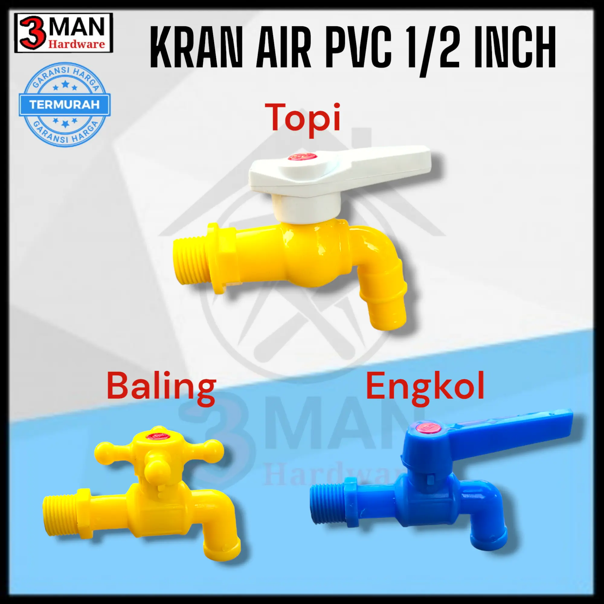 KRAN TEMBOK TAMAN STABILO MODEL ENGKOL, BALING, TOPI PLASTIK PVC WARNA WARNI TERMURAH 1/2"