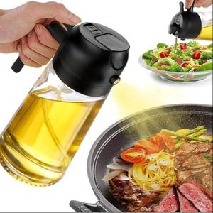 16オンス ガラス製オイルスプレーボトル 2-in-1 キッチン用食用油ディスペンサー、470ML アロマミストスプレー＆注ぎ口付き家庭用デザイン