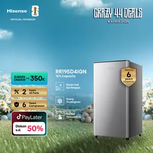 HISENSE-RR195D4IGN-Kulkas 157L -Kapasitas 1 Pintu -Desain Unik Dan Bergaya-Ruang Pendinginan-Tombol Pencairan Es- Separate Chiller -Lampu LED-Big Door Balcony-Anti Bacteria Dool Seal-Fruit&Vegetable Box