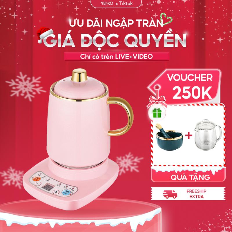  Venko Cốc Chưng Yến 500ml 600ml 800ml Màu Hồng - Bảng Điều Khiển Tiếng Việt - Đế Điện 360W - Nồi Nấu Mini Đa Năng HADASA - Chất Liệu Gốm Sứ Tráng Men Cao Cấp 
