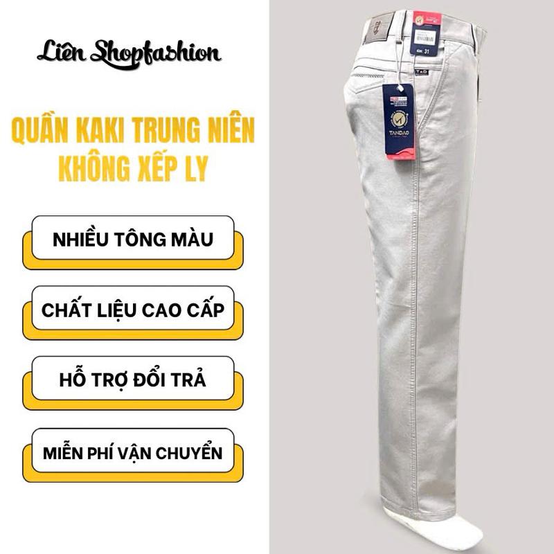 Quần Kaki Trung Niên Cao Cấp Không Xếp Ly Co Giãn Ống 20cm Form Suông Size 28-34