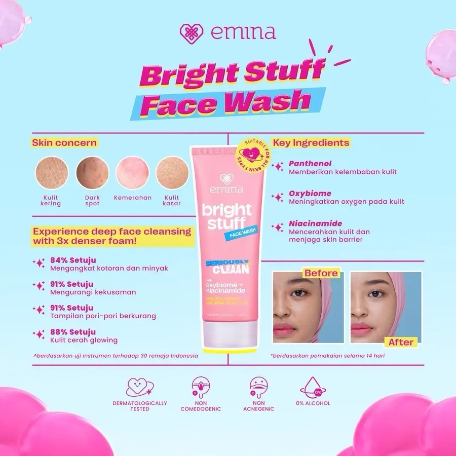 ￼NEW! Emina Bright Stuff Face Wash - Sabun Muka Cerah Glowing Anti Kusam 50ml & 100ml