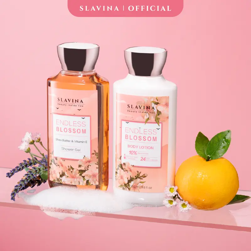 SLAVINA Endless Blossom Paket Body Lotion & Shower Gel - Sabun Mandi Cair Nagita Slavina Wangi Tahan Lama Melembabkan Memutihkan Kulit 4